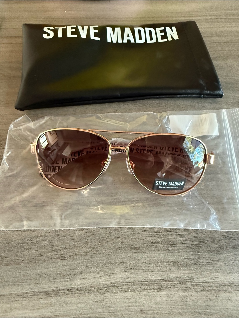 Steve Madden Rose Gold Aviator Sunglasses with Brown Lenses